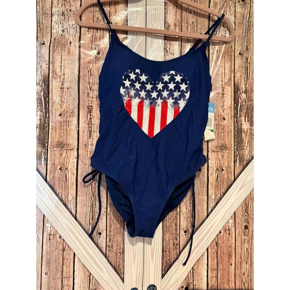 Juniors girls California Waves size L blue bathing suit new with‎ tags one piece